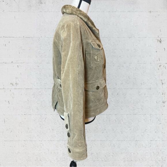 VTG Y2K Esprit Velveteen & Faux Fur Utility Jacket Retro Boho Earthy Size L - Picture 5 of 11